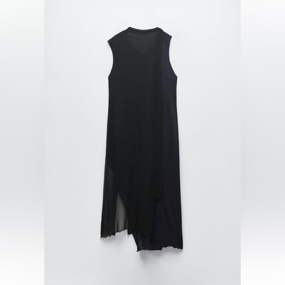 Zara COMBINATION KNIT DRESS. Blue/Black. Size S. New with Tags. - Picture 5 of 5